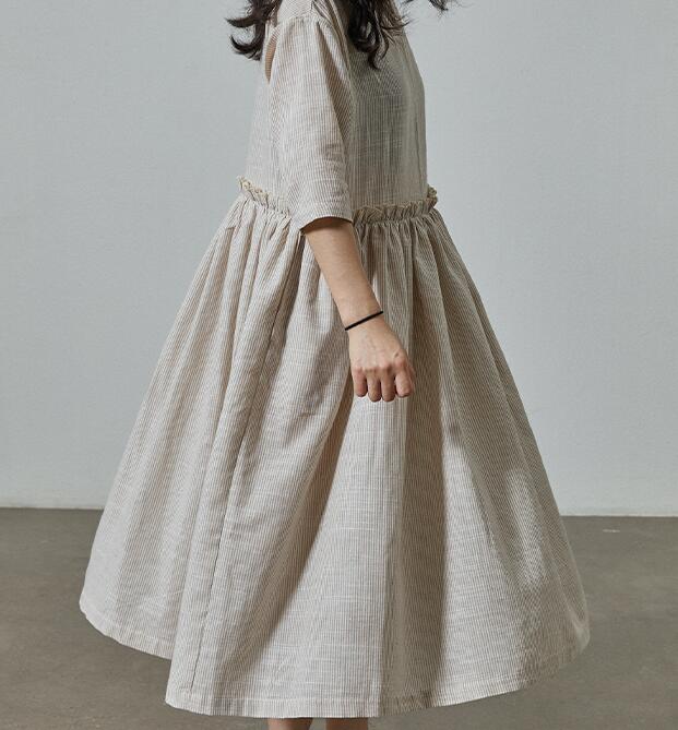 麻棉色织布条纹连衣裙